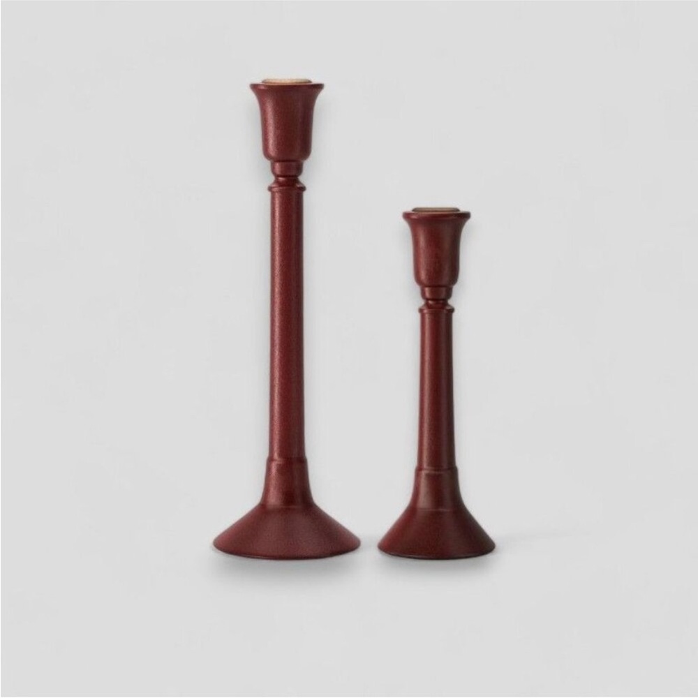 Short & Tall Wood Turned Candleholder Set of 2-Threshold